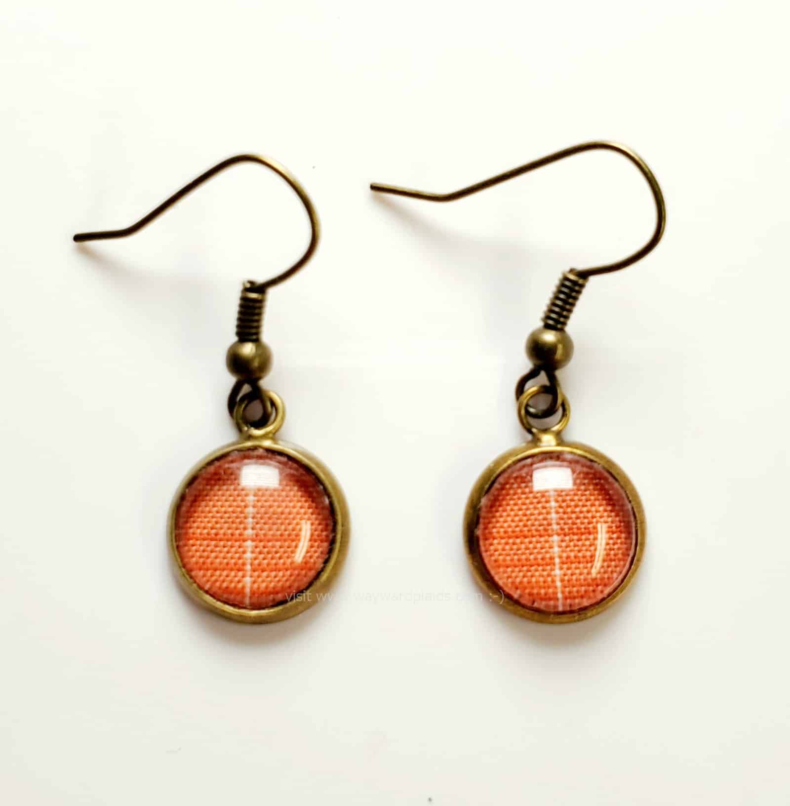 Sam's Orange Plaid Earrings, Bright Orange on Bronze.