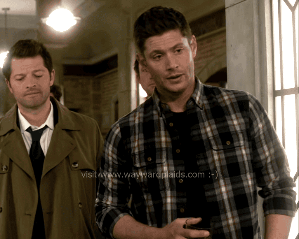 Dean wears this plaid in Devil's Bargain and Beat the Devil, but I always think of the scene in Exodus, where two men and an Angel listen to Bobby give a speech to the rescued AU troops but this scene's blocking, for me, brings to mind what I think of instead when I see it...