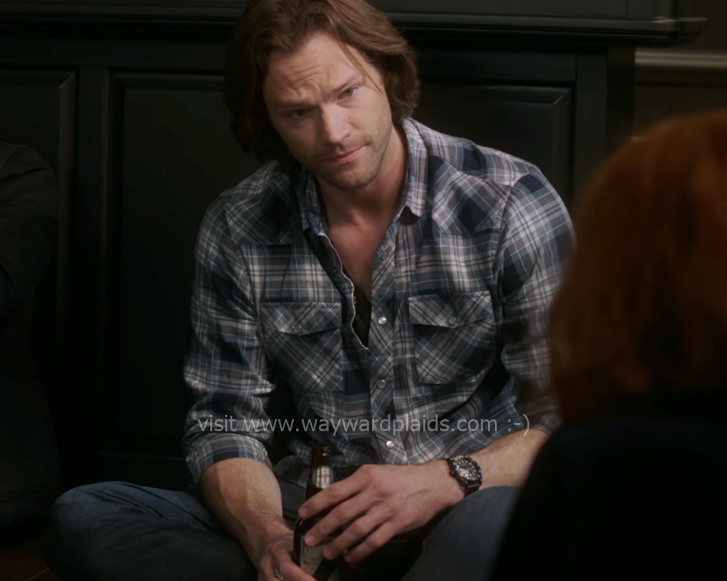 Sam is wearing this plaid when he and Dean have a heart to heart with Rowena at the end of 13.19 Funeralia.